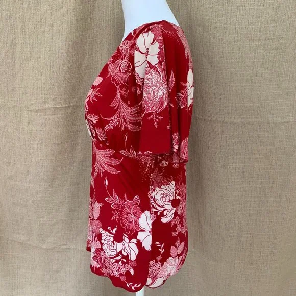 SOLD PERSEPTION CONCEPT Floral Wrap Flutter Sleeve Top Blouse - Picture 8 of 12